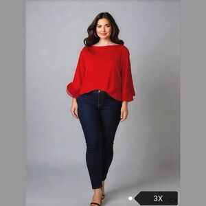 Long sleeve red jersey tunic top pleated Tulip sleeve size 3x